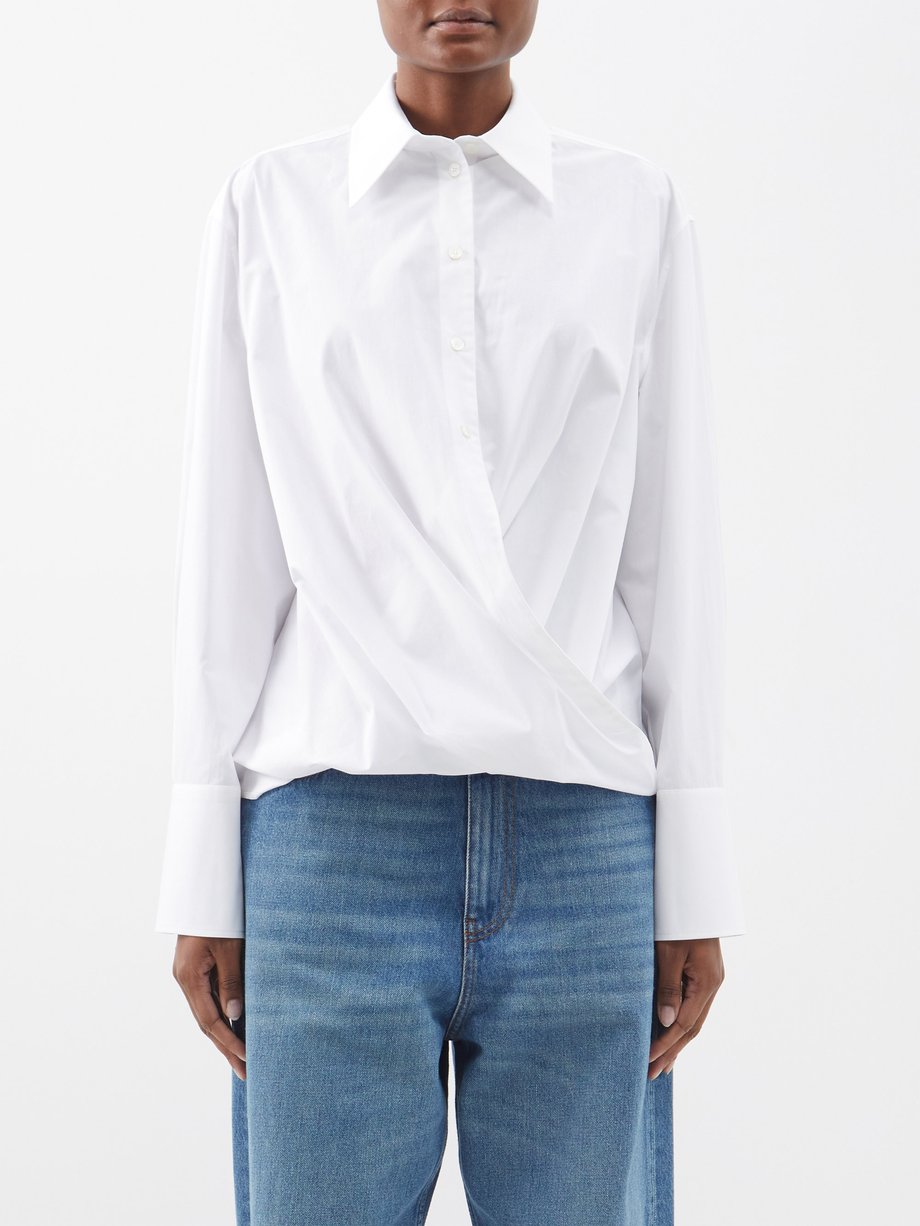 White Wrap-front cotton-poplin shirt | Valentino Garavani ...