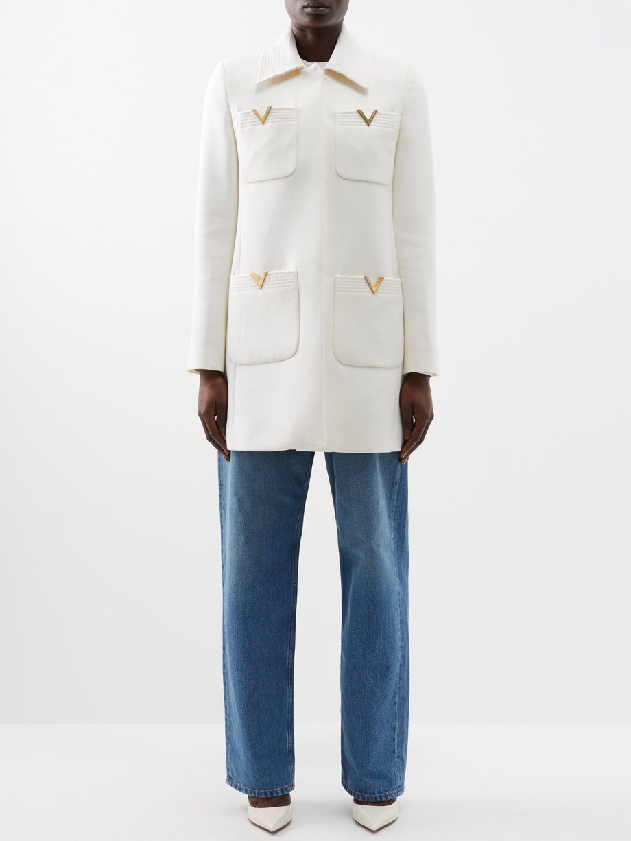 baggrund søsyge indrømme White V-Logo patch-pocket worsted-wool coat | Valentino | MATCHESFASHION US
