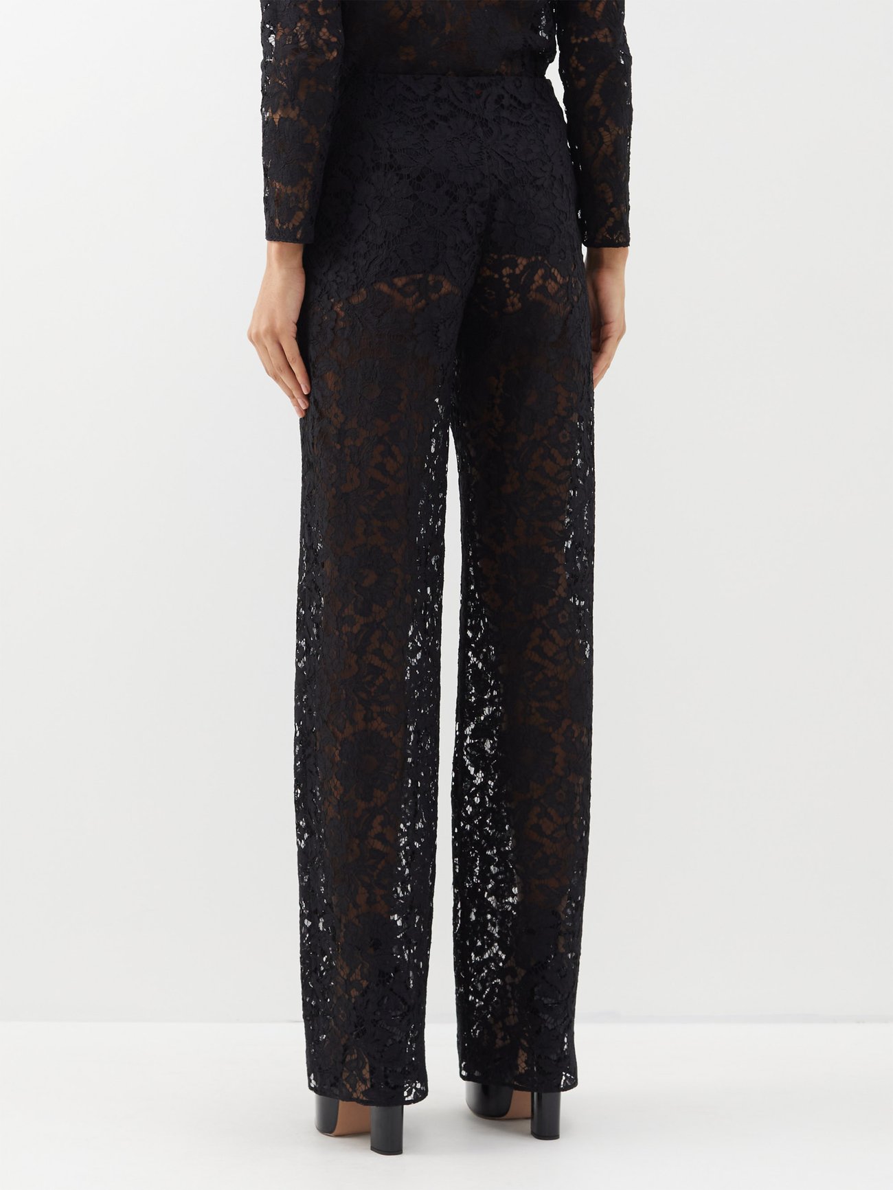 Wide-leg floral lace pants in black - Valentino