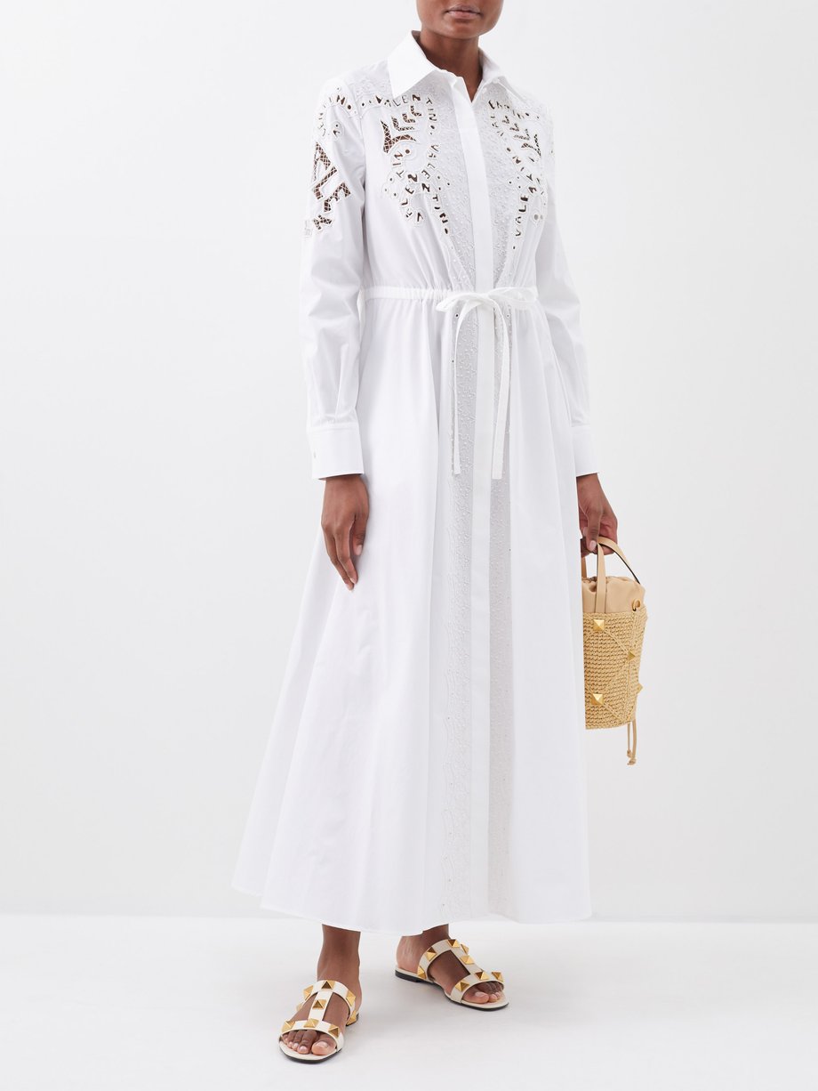 Valentino Garavani floral-embroidered cut-out shirtdress - White
