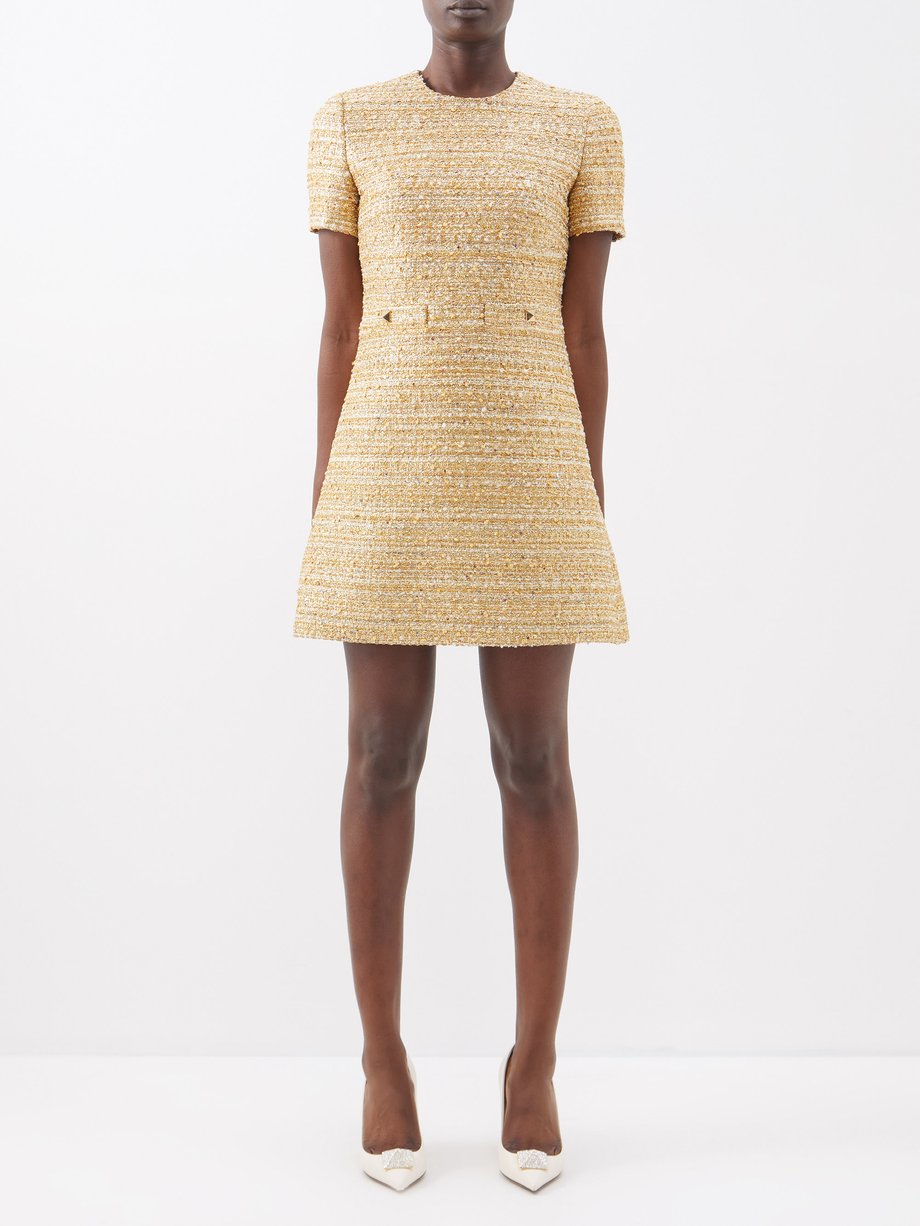 Gold Sequinned tweed mini dress | Garavani | MATCHESFASHION