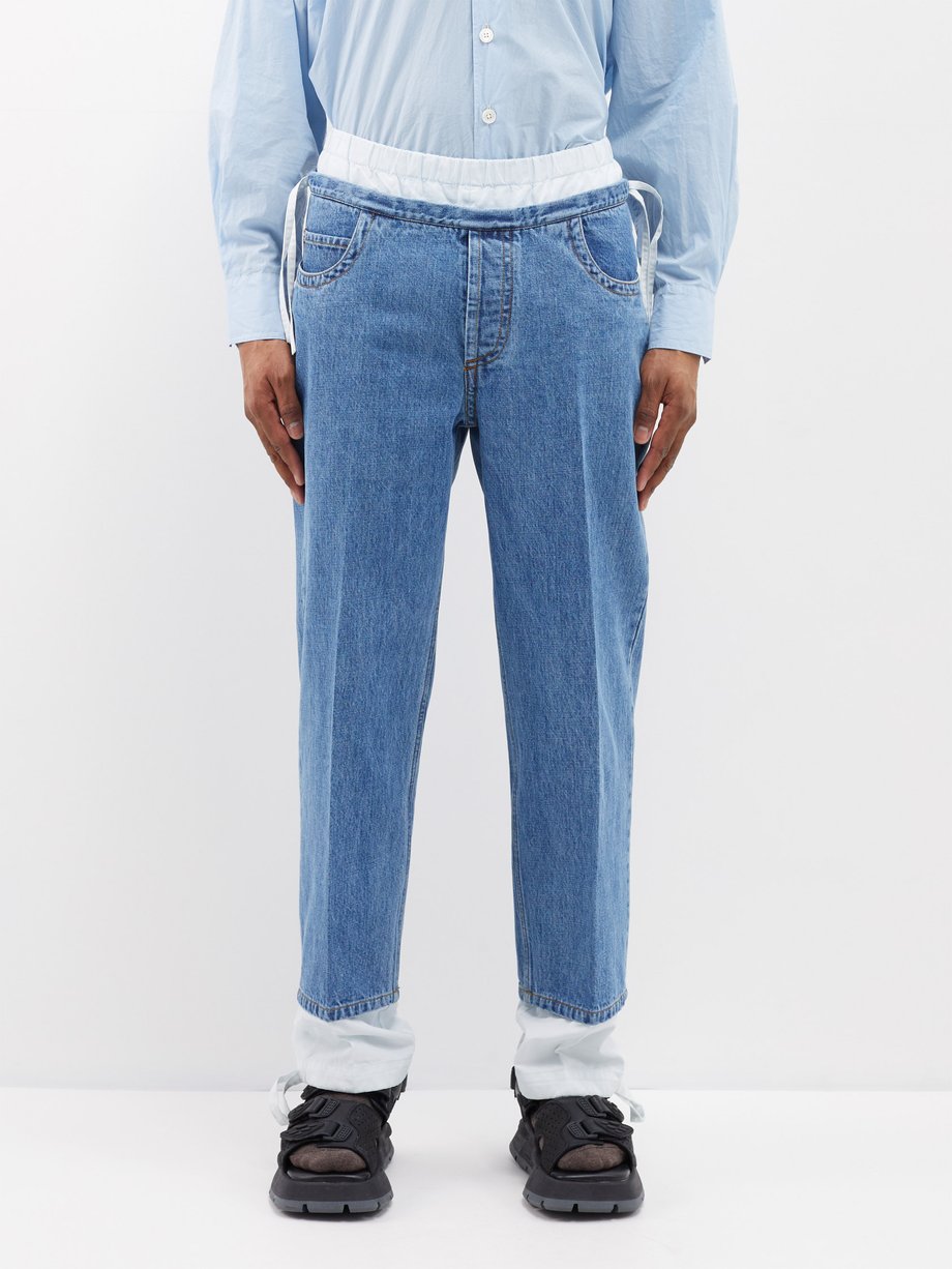 Blue Double-layered cropped straight-leg jeans | Craig Green | MATCHES UK