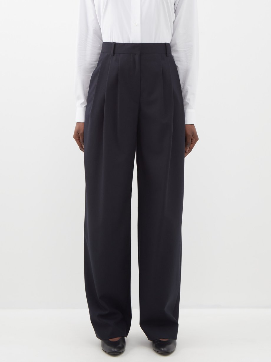 Navy Bufus wool wide-leg trousers | The Row | MATCHES UK