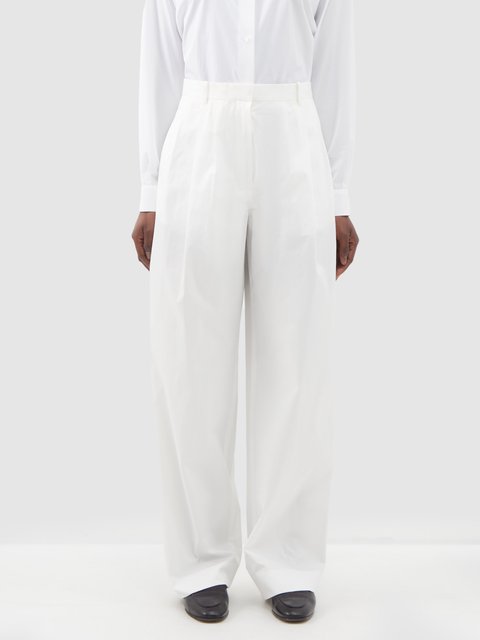White Thomazia belted hammered-silk trousers