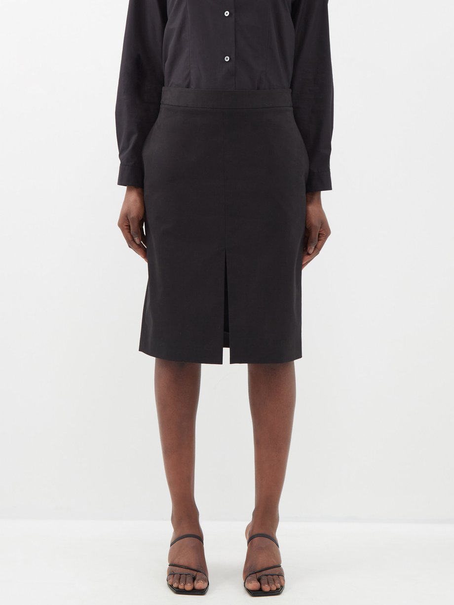 Black Benson cotton-blend drill pencil skirt | The Row | MATCHES UK
