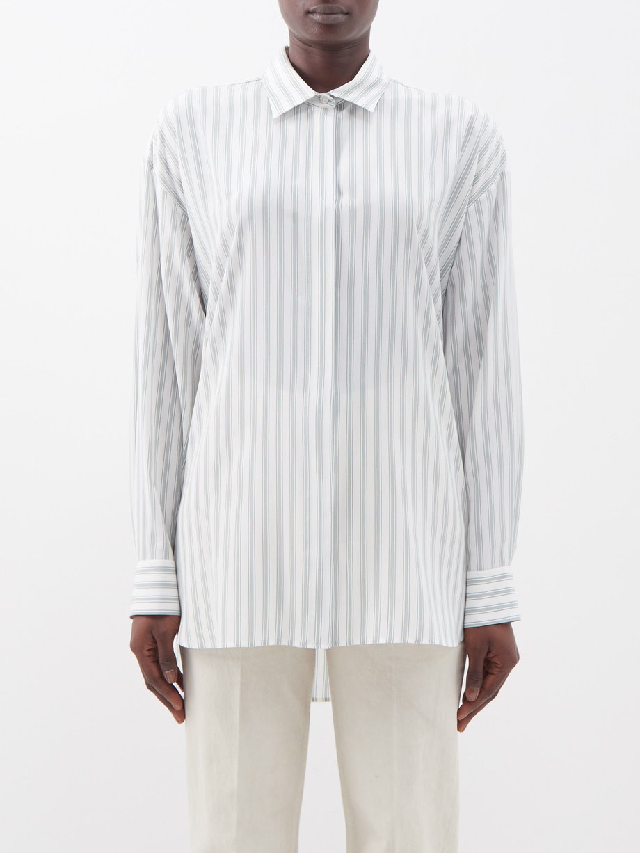 Neutral Sisca striped silk shirt | The Row | MATCHESFASHION UK