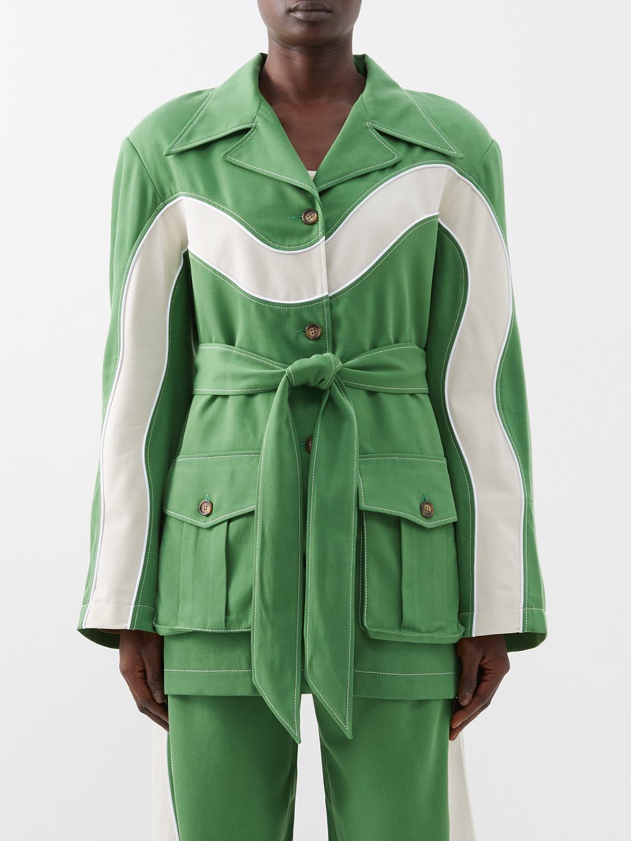 Green Lagos striped belted twill jacket | Ahluwalia