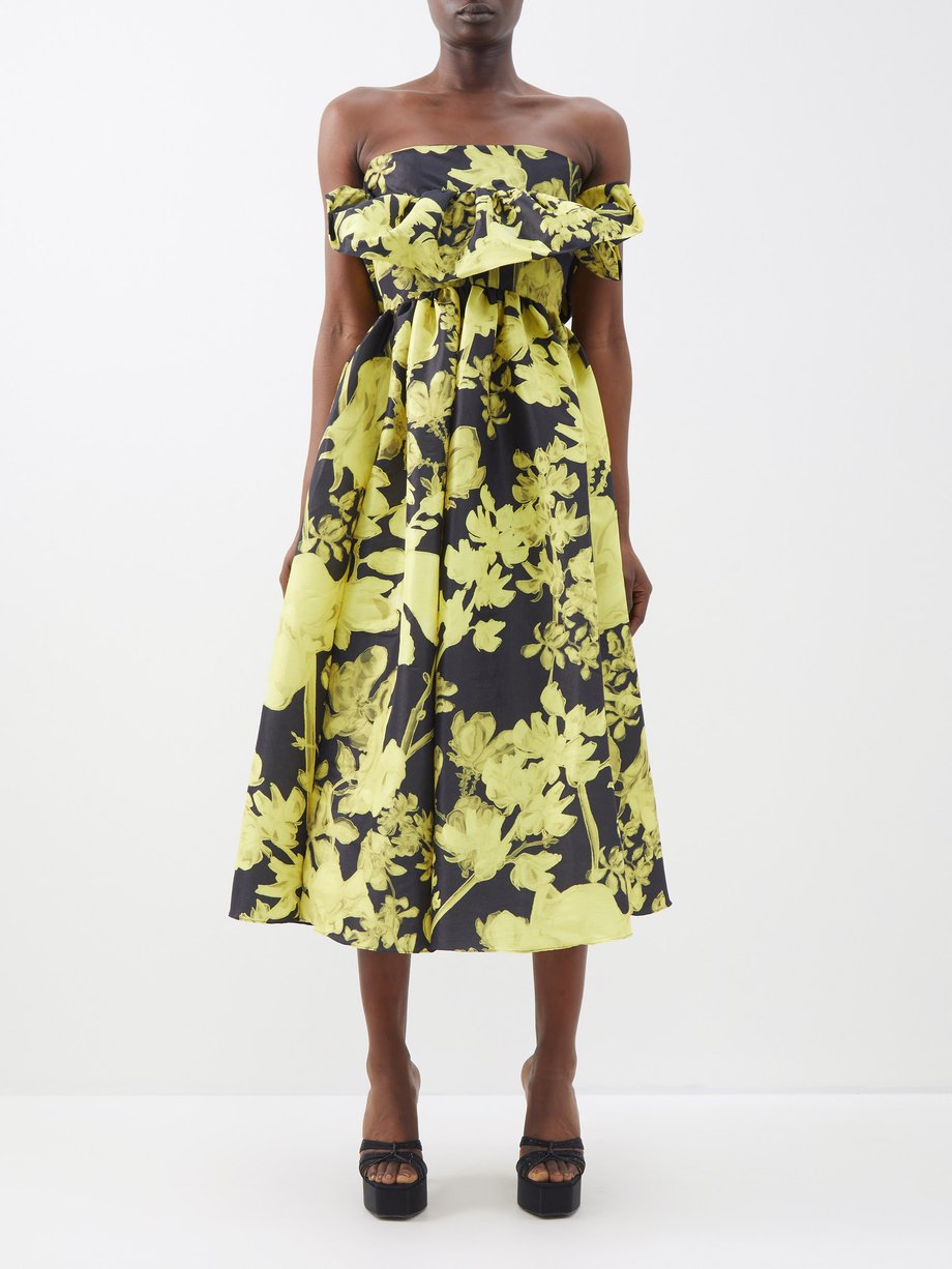 Black Lynn strapless printed taffeta midi dress | Kika Vargas | MATCHES UK