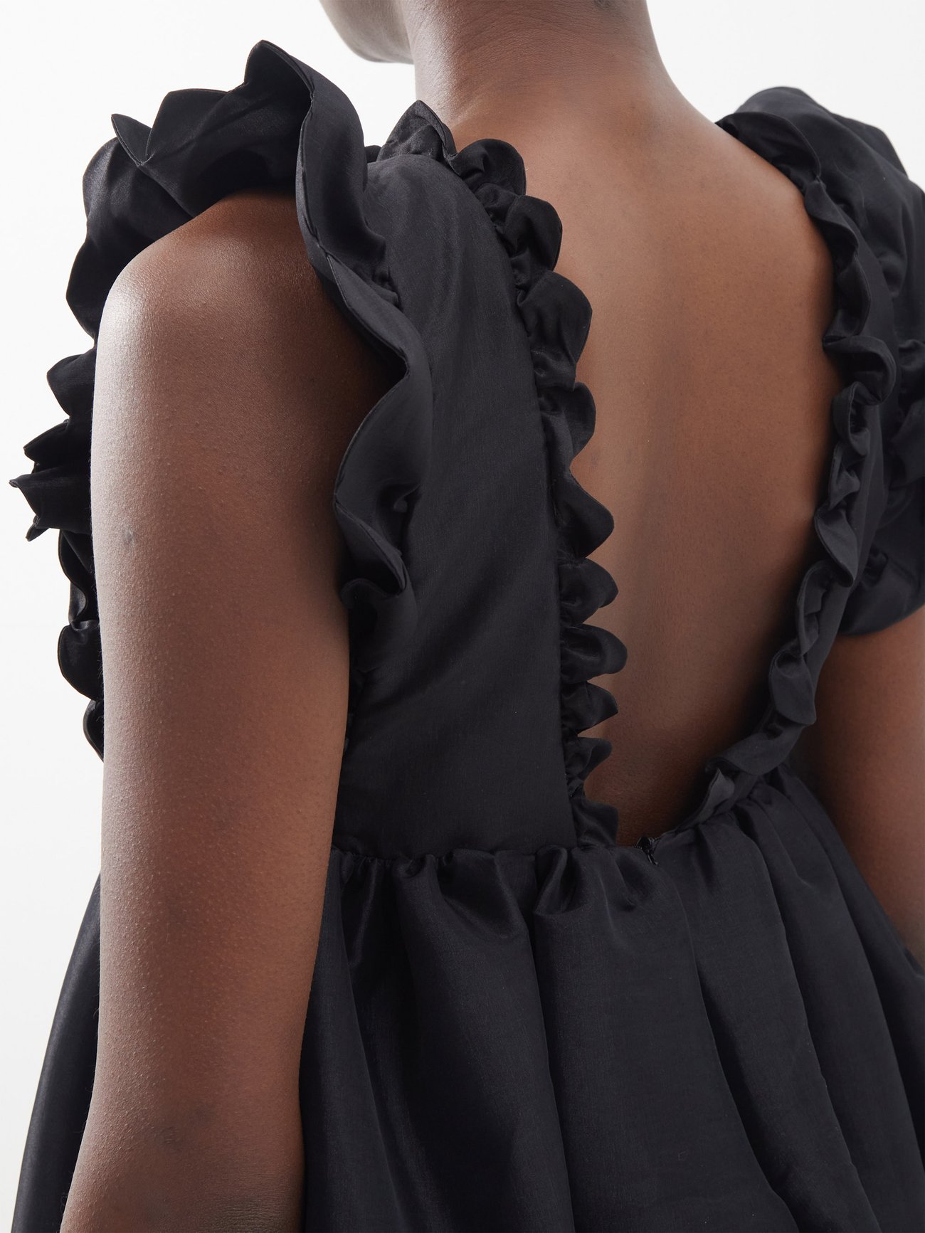 Black Tatiana ruffled taffeta gown | Kika Vargas | MATCHESFASHION US