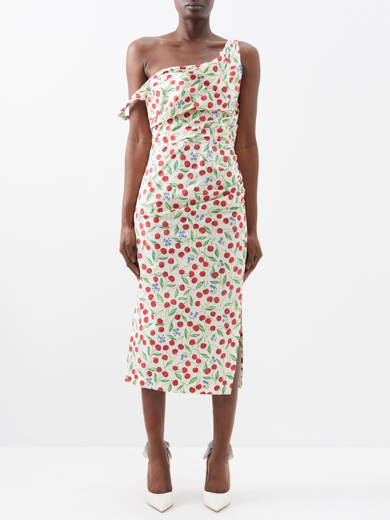 White Off-the-shoulder cherry-print cotton-blend dress | Carolina Herrera |  MATCHESFASHION US