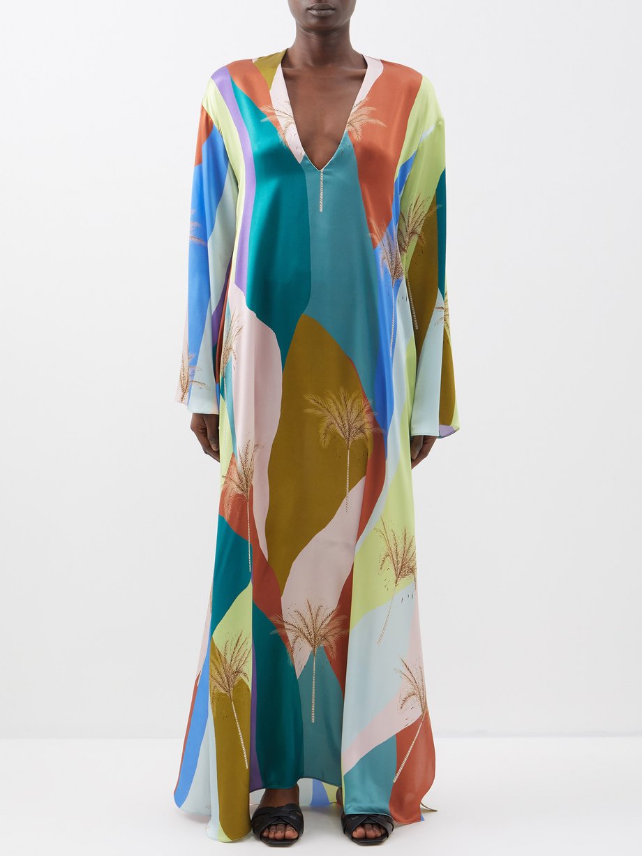 Print Lena printed colour-blocked silk kaftan dress | Raquel Diniz ...