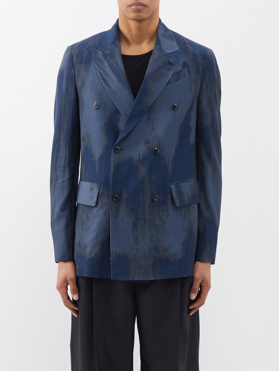 Blue Double-breasted tie-dye wool-blend blazer | Amiri | MATCHES UK