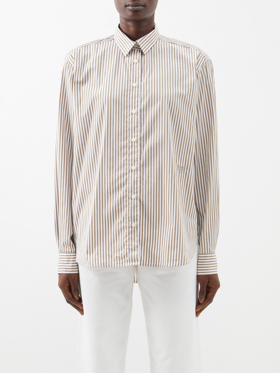 Brown Point-collar striped organic-cotton poplin shirt | Toteme ...