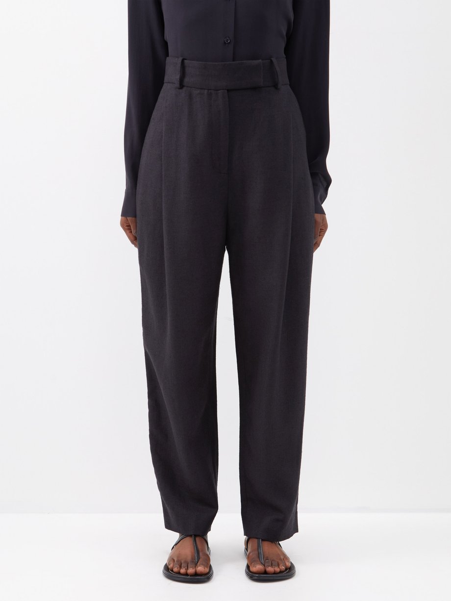 Grey Pleated slubbed-linen trousers | Toteme | MATCHES UK