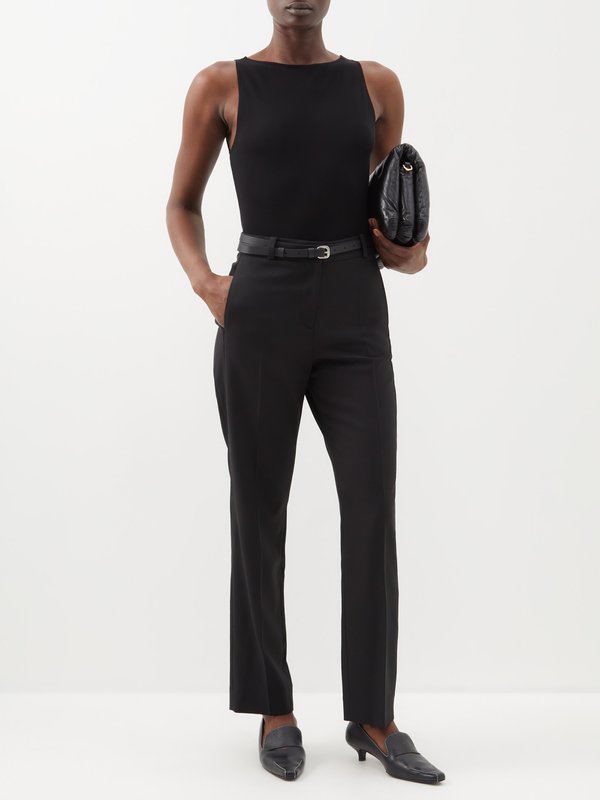 Black Mid-rise slim-leg recycled-fibre blend trousers | Toteme | MATCHES UK