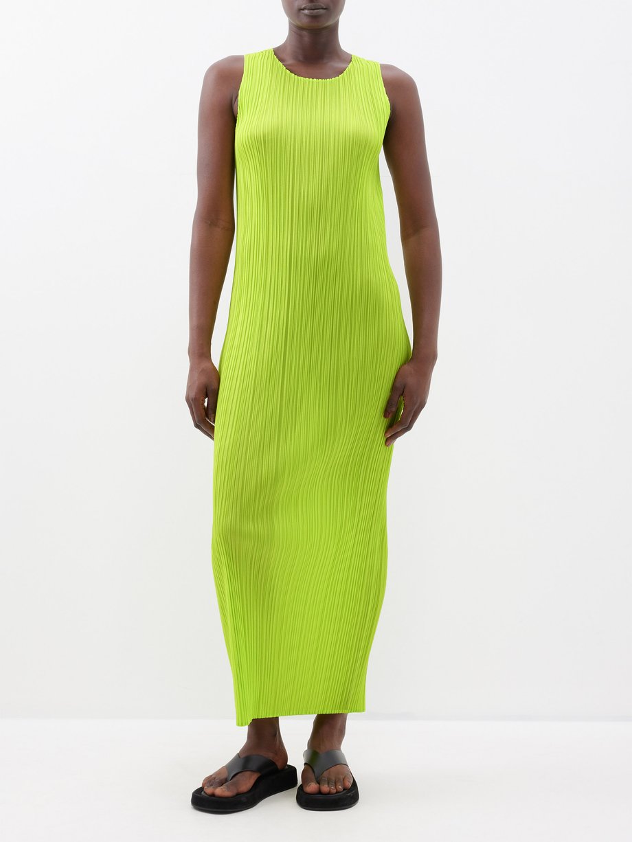 Green Technical-pleated midi dress | Pleats Please Issey Miyake ...