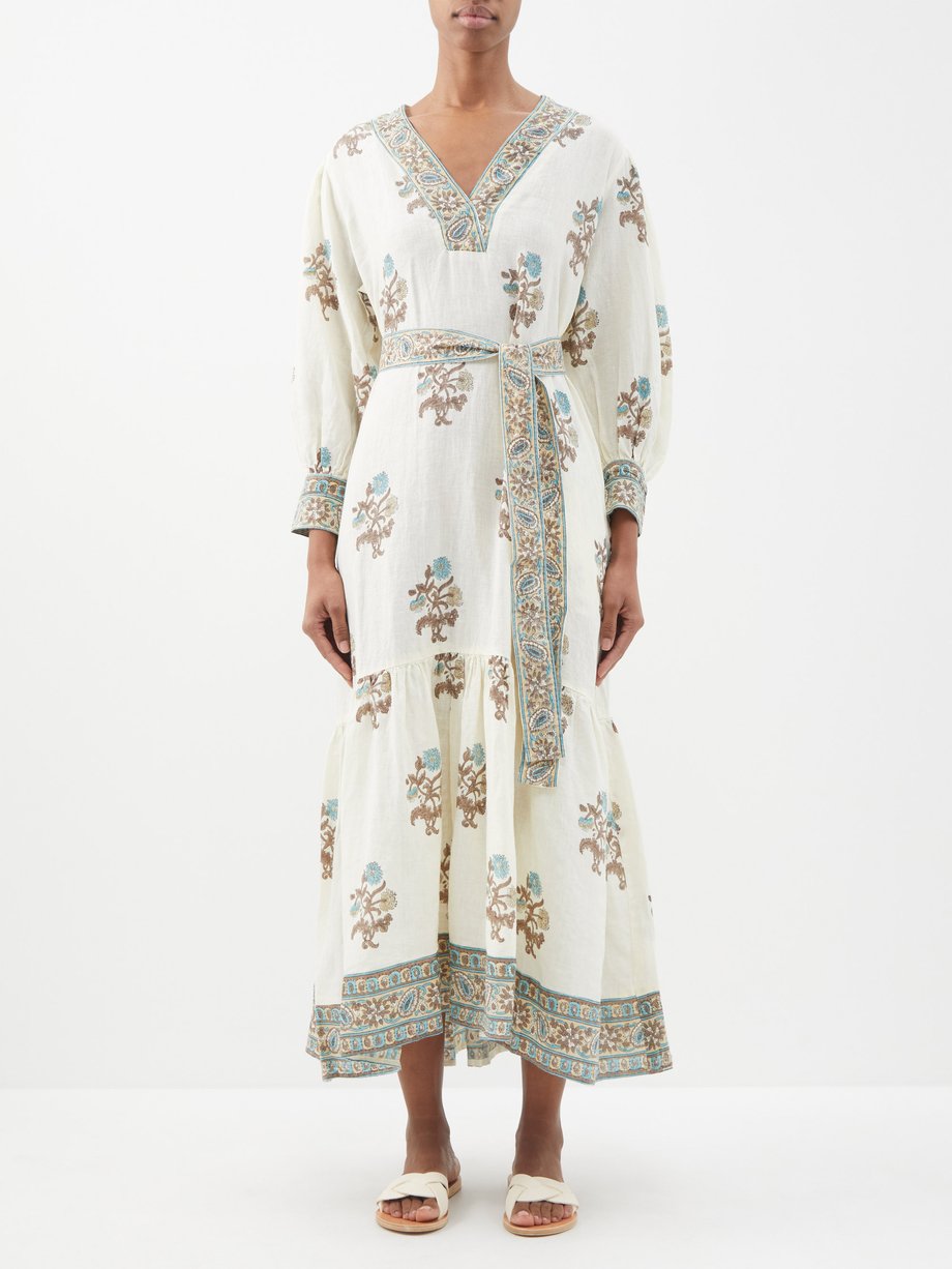 White Kiya printed linen dress | Hannah Artwear | MATCHES UK