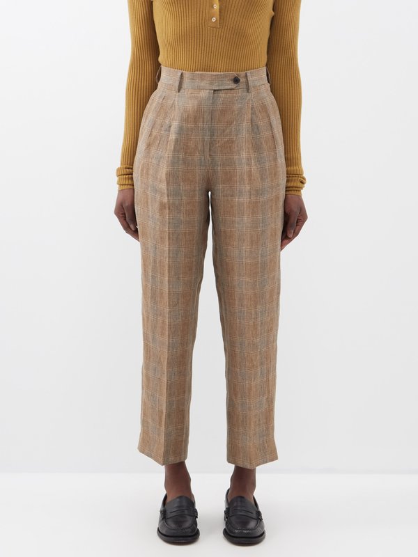 Brown Josephine checked linen trousers | Fortela | MATCHES UK
