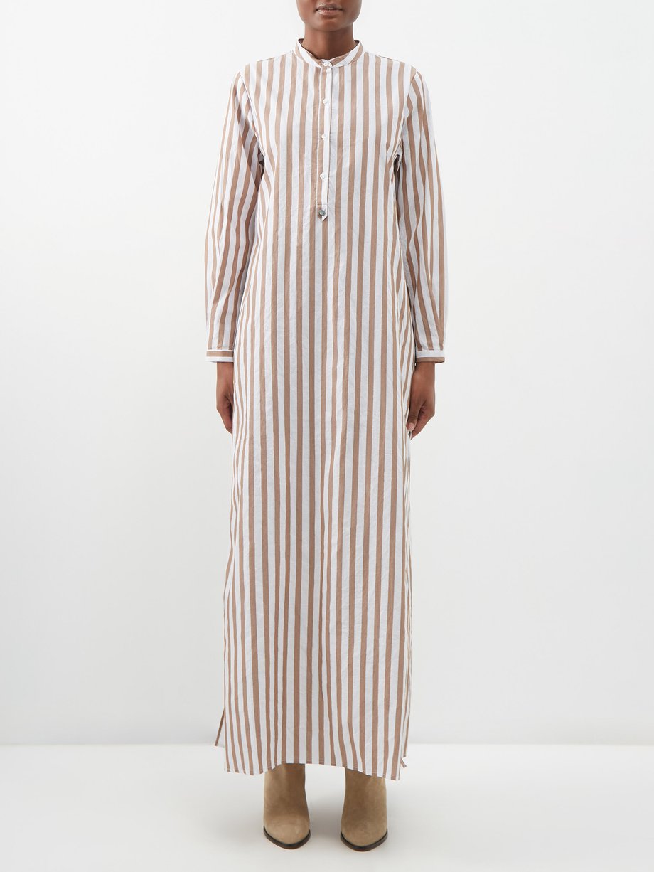Fortela Valery stand-collar striped cotton maxi dress