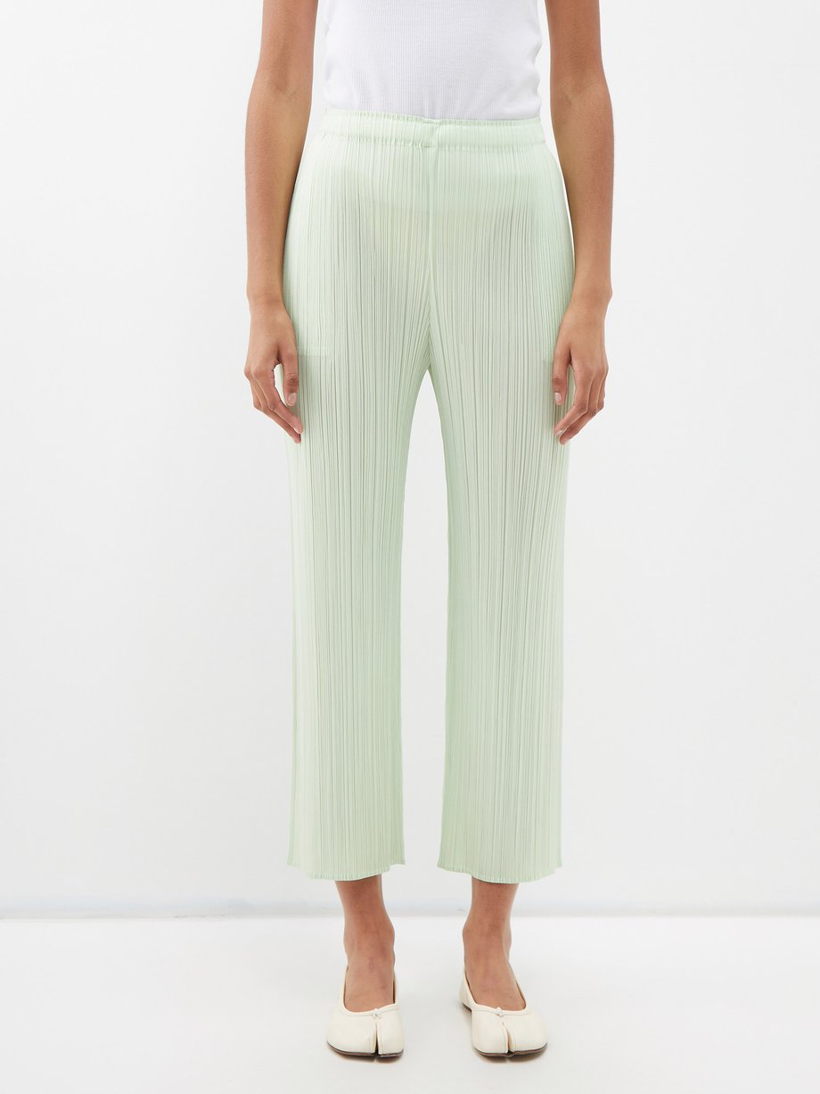 Green Technical-pleated jersey trousers | Pleats Please Issey Miyake ...