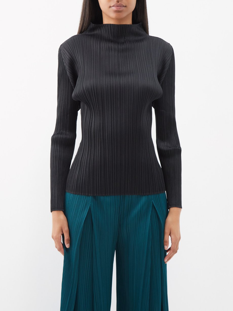 Black High-neck technical-pleated top | Pleats Please Issey Miyake ...