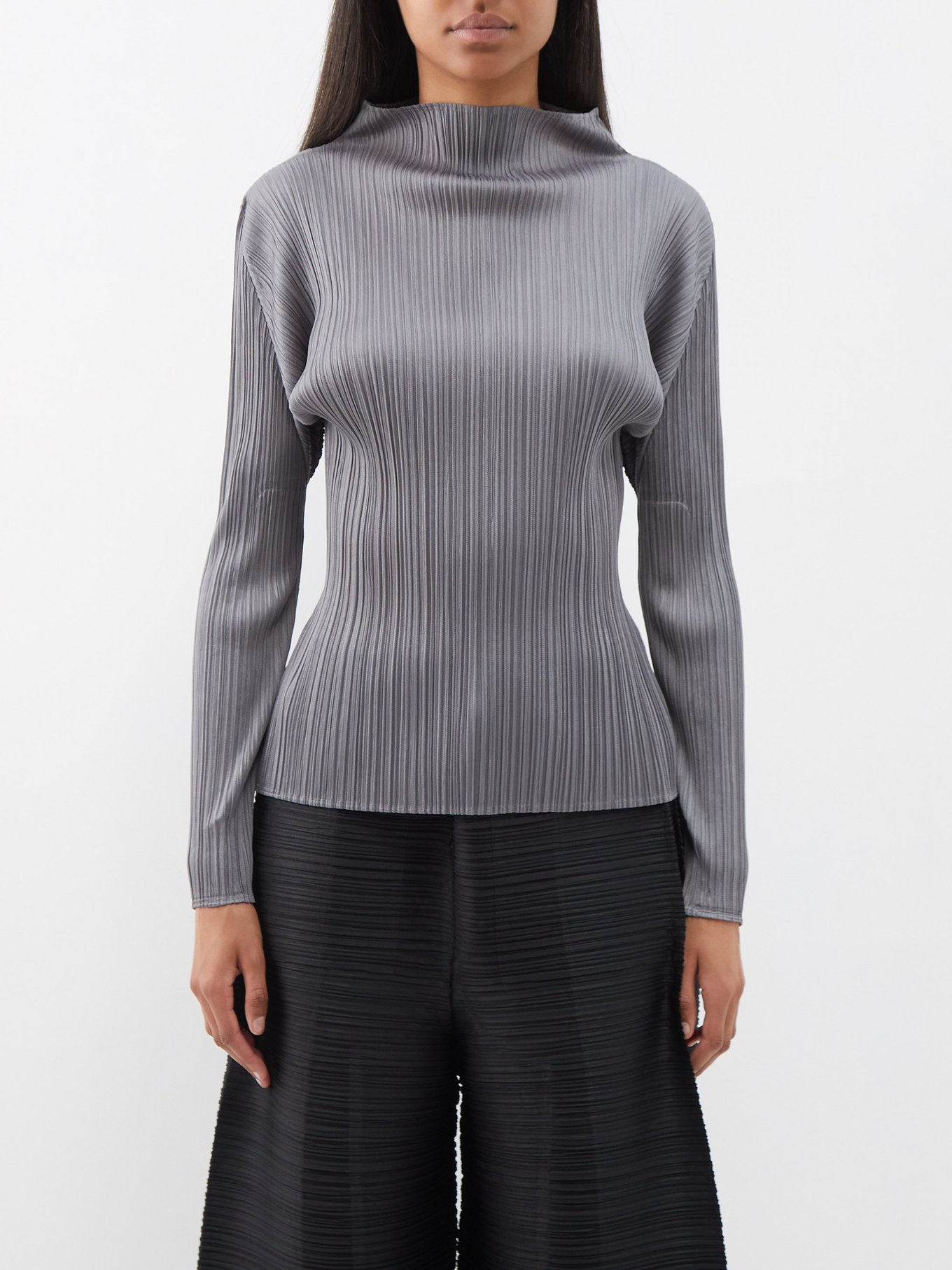 Shetland Bowling protestantiske Grey High-neck technical-pleated top | Pleats Please Issey Miyake |  MATCHESFASHION US
