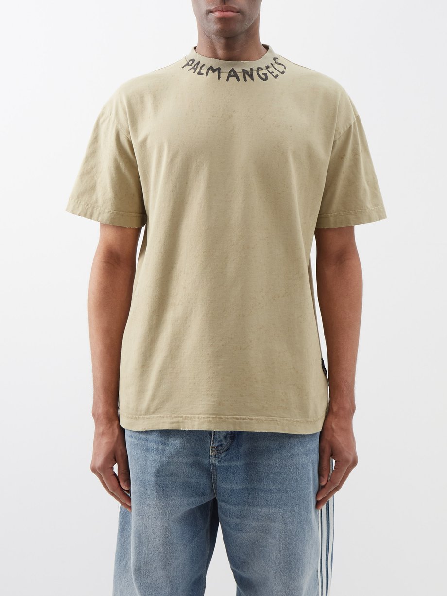 Palm Angels Palm Angels Logo-print cotton-jersey T-shirt Beige ...