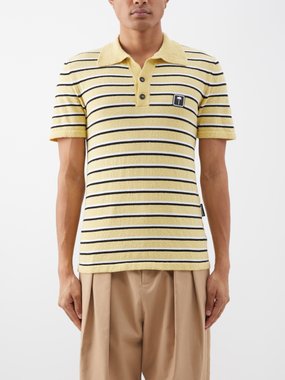 Palm Angels Logo-patch striped cotton-terry polo shirt