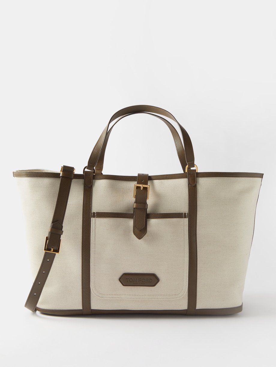 Tom Ford Tom Ford East West canvas leather-trim tote bag Beige ...
