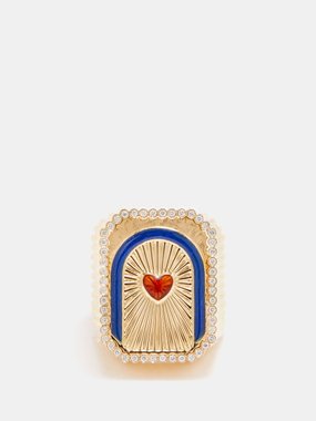 Marie Lichtenberg Scapular diamond, enamel & 18kt gold ring