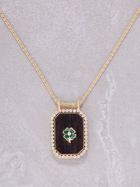Marie Lichtenberg Clover diamond & 18kt gold scapular necklace