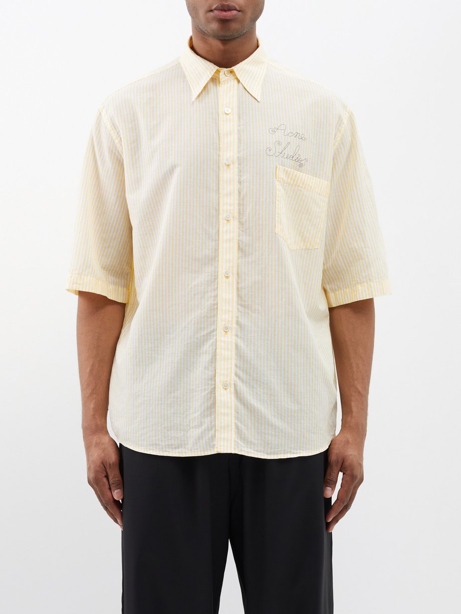 Yellow Sambler logo-embroidered striped cotton shirt | Acne Studios ...