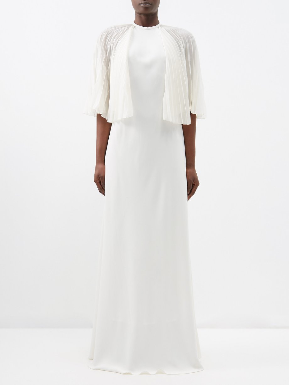 White Aeropi pleated-sleeves crepe maxi dress | Zeus + Dione | MATCHES UK