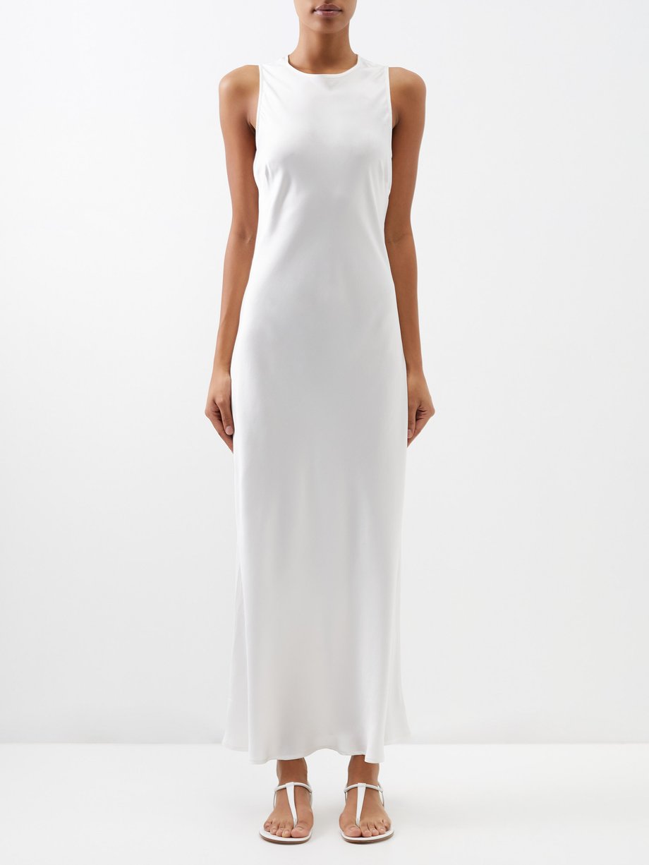 White Valencia high-neck silk-satin maxi dress | Asceno | MATCHES UK