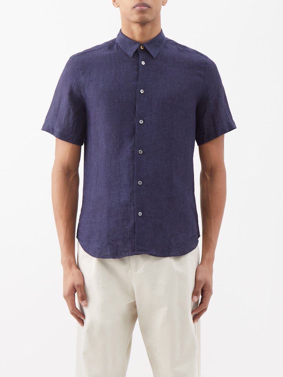 Navy Point-collar linen shirt | Paul Smith | MATCHES UK