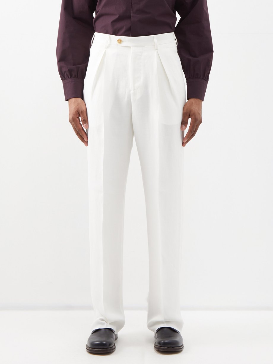 White Pressed-front pleated viscose-blend trousers | Umit Benan B+ ...