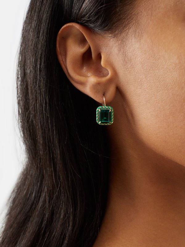 Alison Lou Streamer emerald & 14kt gold drop earrings