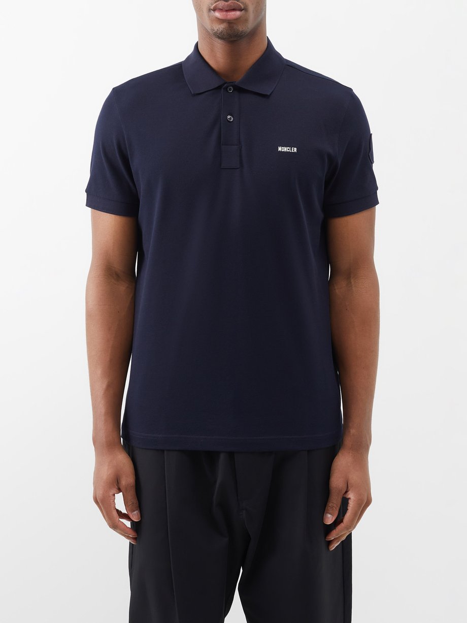 Navy Logo-embroidered cotton-blend piqué polo shirt | Moncler | MATCHES UK