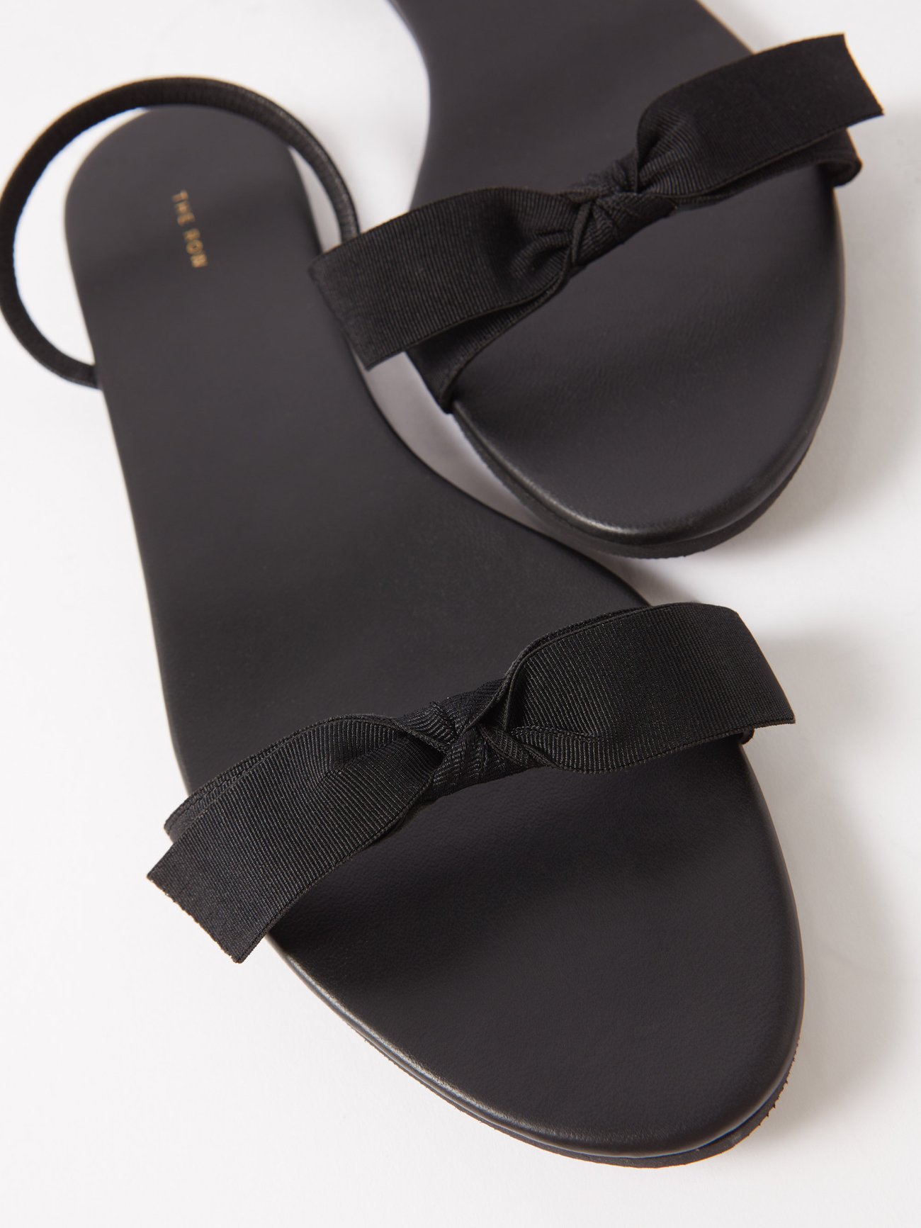 Bow silk-faille and leather slingback sandals