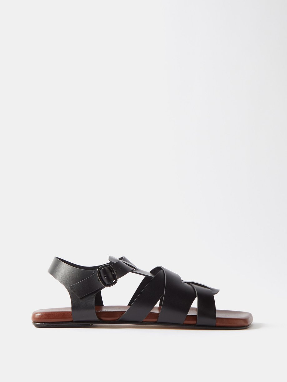 헤레우 샌들 Hereu Black Ponsa square-toe leather sandals