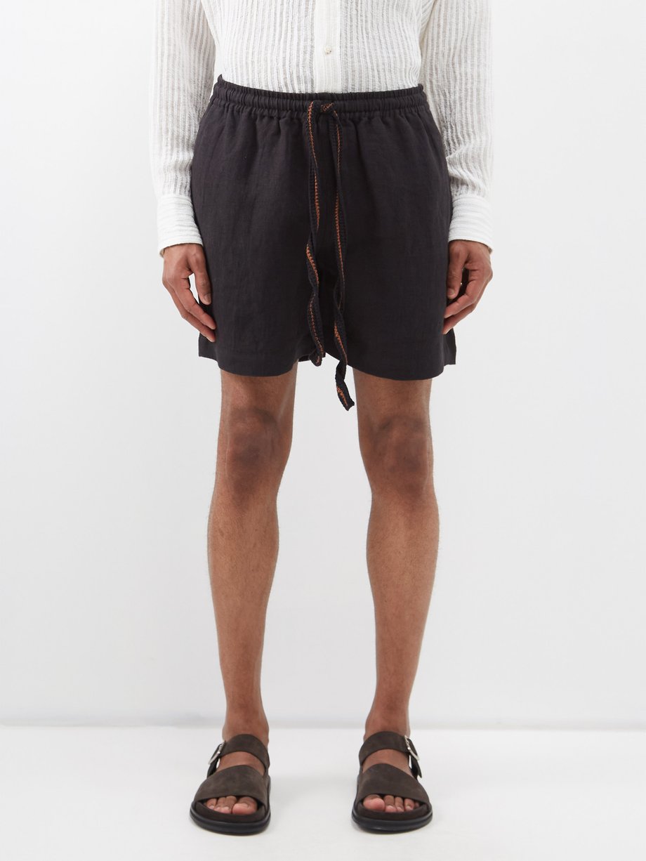 Black Crocheted-drawstring linen shorts | Commas | MATCHESFASHION UK