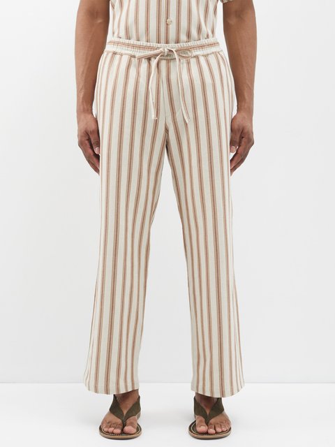 Black Jacquard-stripe linen trousers, HARAGO