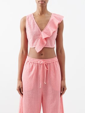 Marysia Seahaven ruffled cotton cropped top