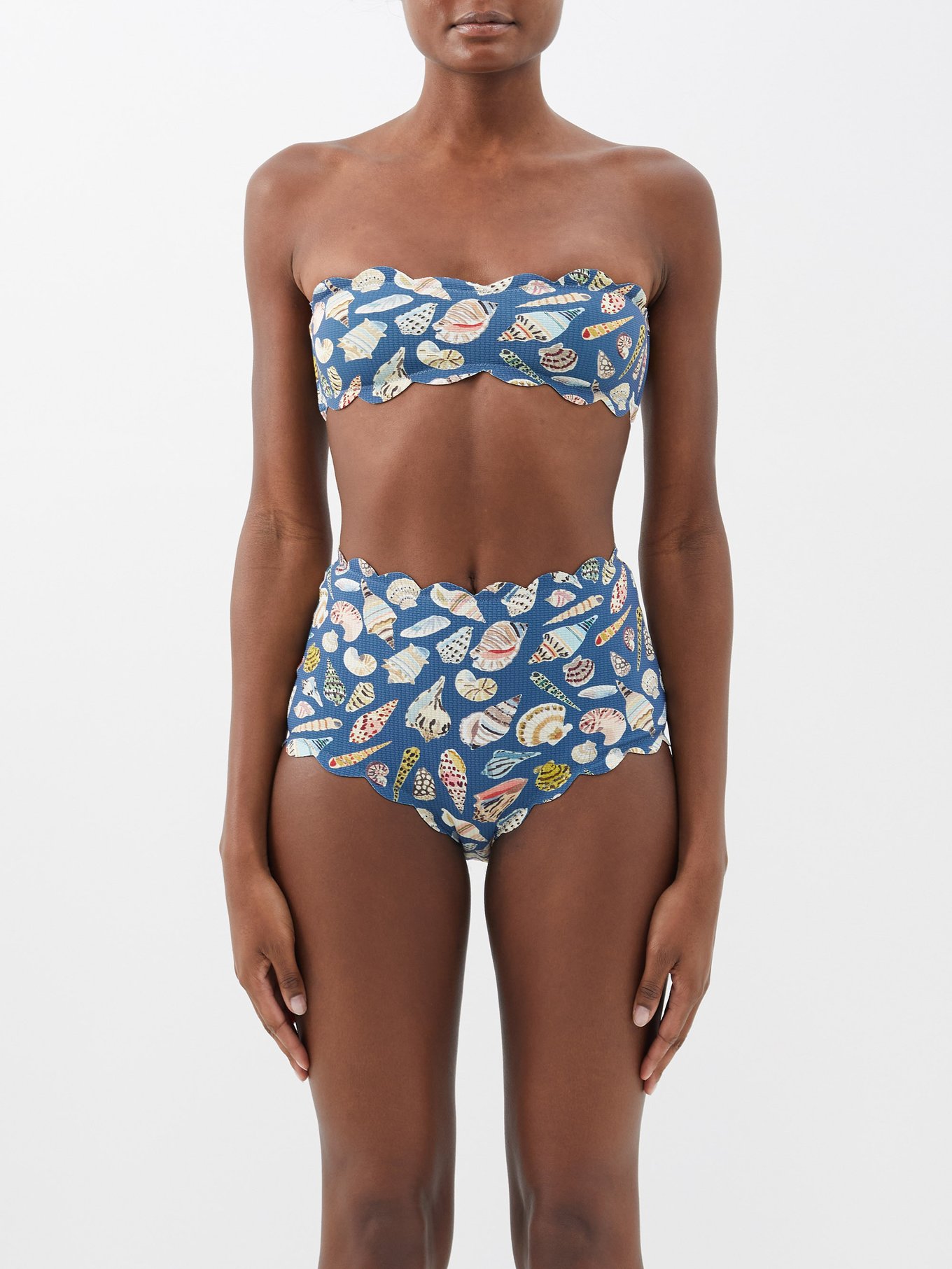 Navy Santa Monica shell-print bandeau bikini top