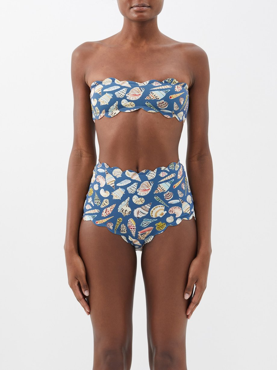 Navy Santa Monica shell-print bandeau bikini top, Marysia