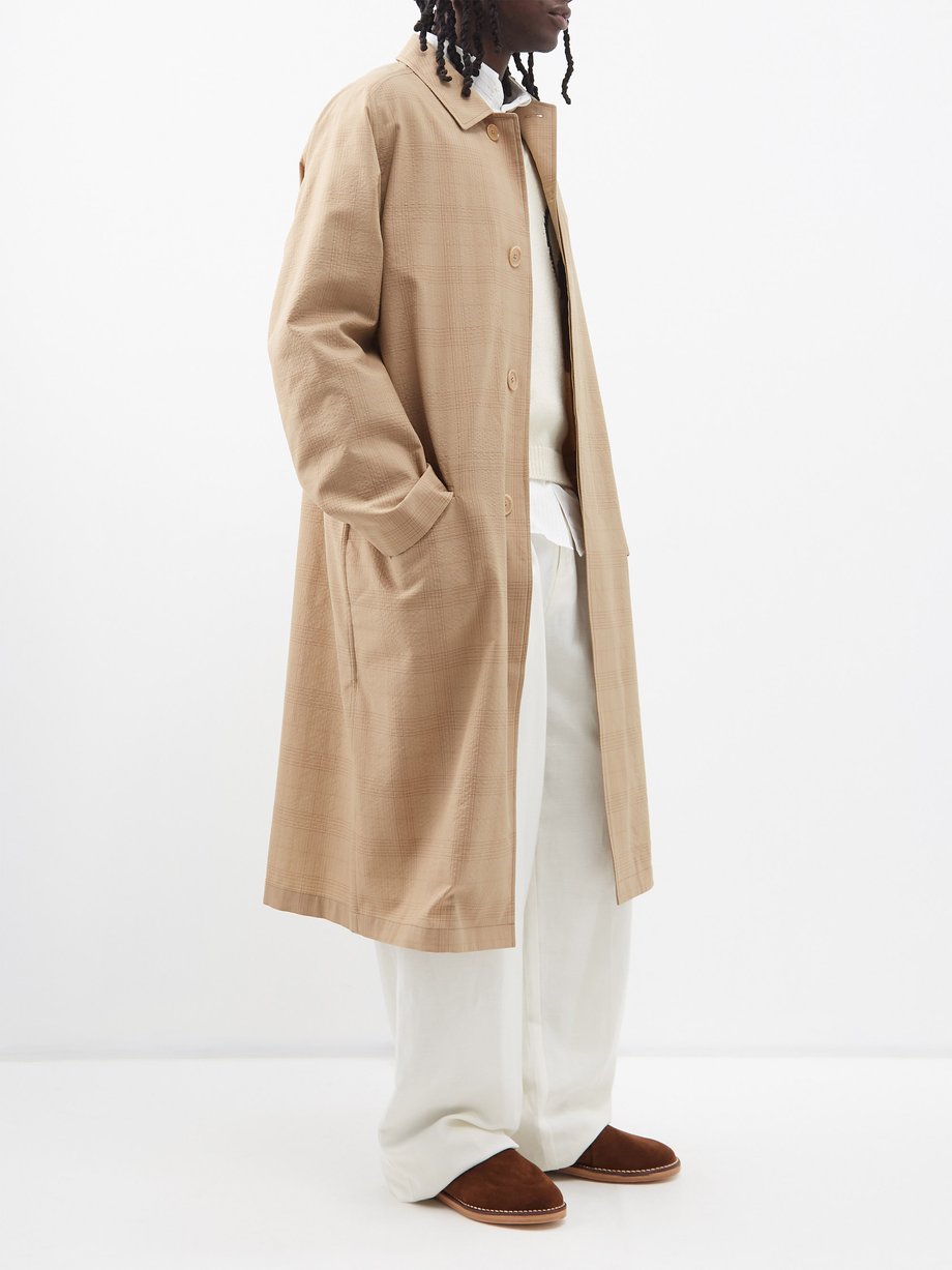 Brown Raglan checked wool-seersucker overcoat | Lemaire | MATCHESFASHION US