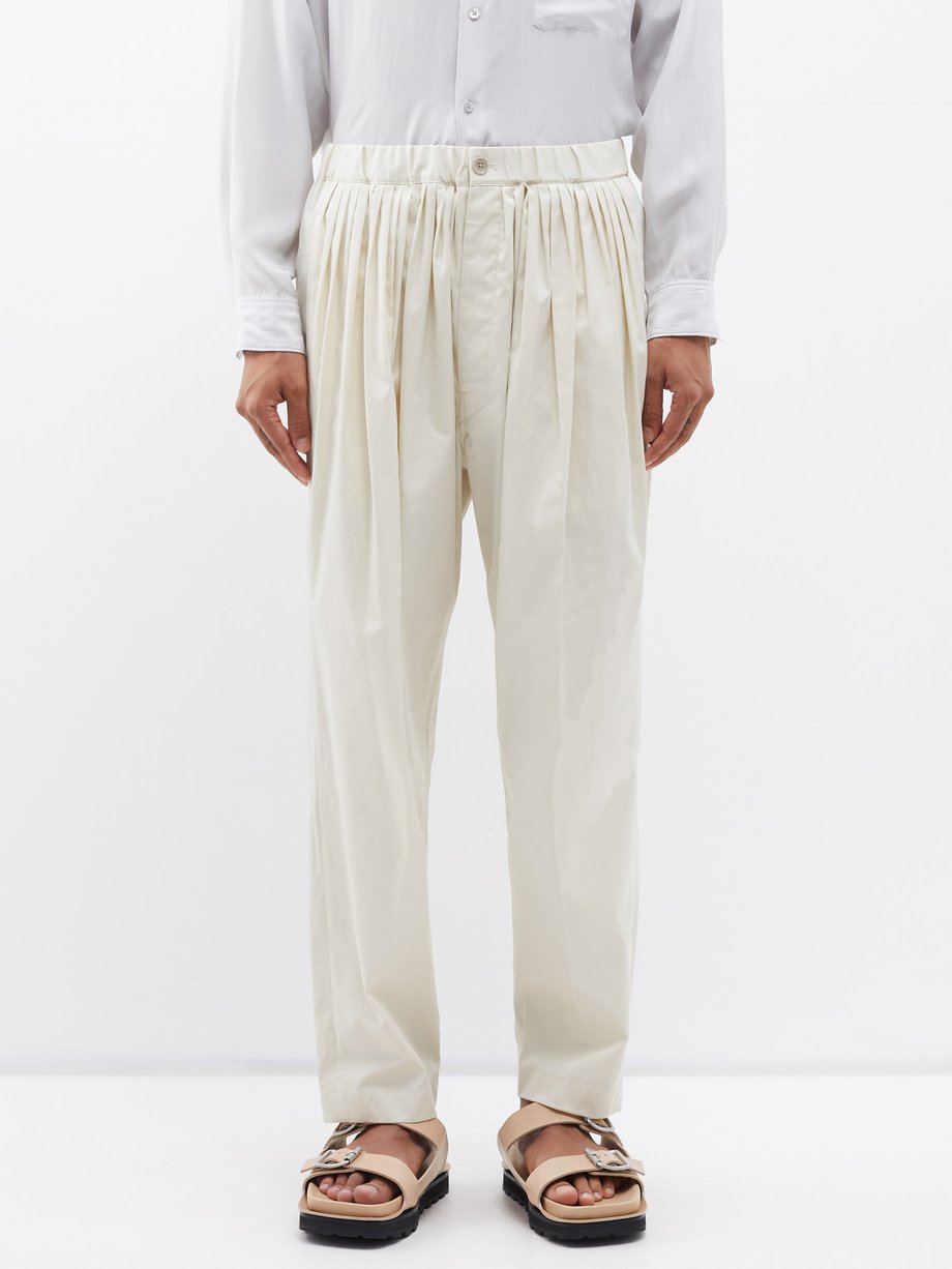 White Elasticated-waist pleated cotton trousers | Lemaire ...