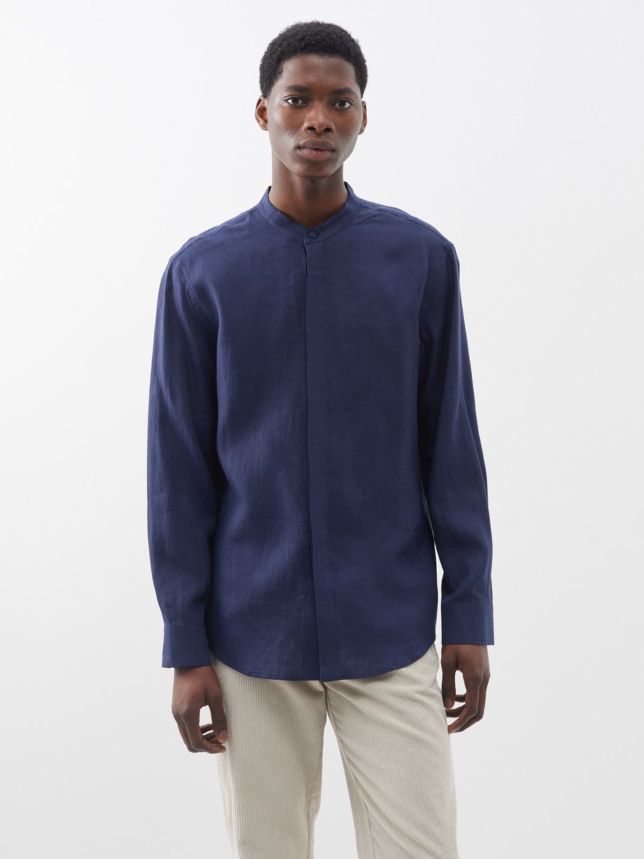 Navy Ollie stand-collar linen shirt | Gabriela Hearst | MATCHES UK