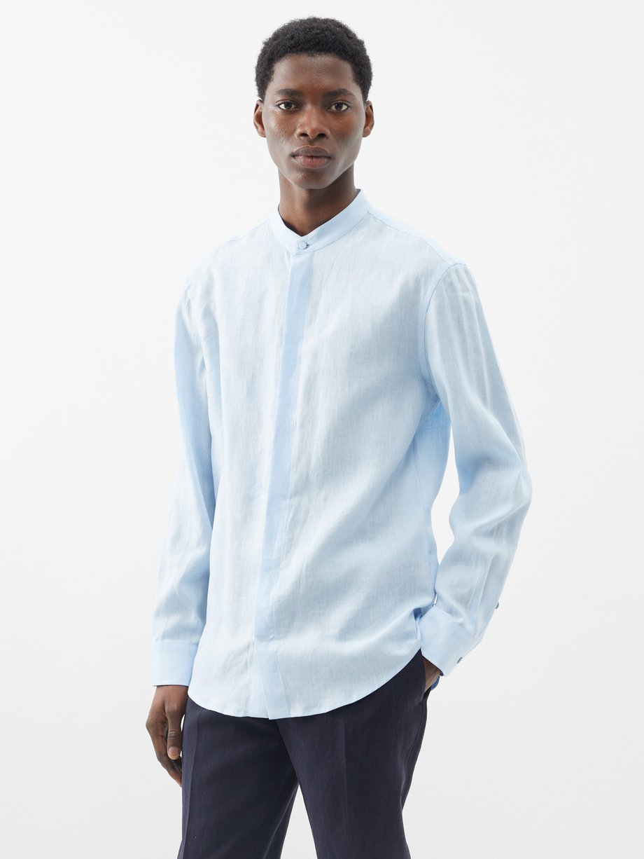 Blue Ollie stand-collar linen shirt | Gabriela Hearst | MATCHES UK