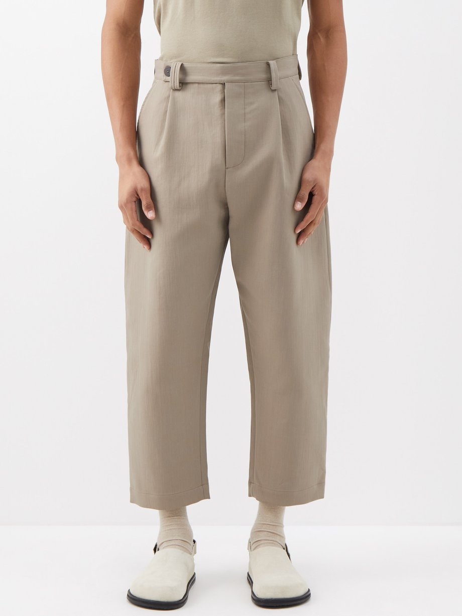 Voli pleated cotton-blend cropped trousers